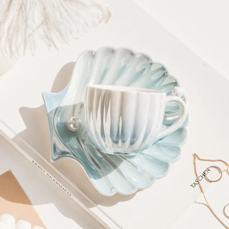 Pérola Shell Caneca De Café, Criativo Pequeno-almoço Xícara e Pires, Home Drinking Set, Presente De Aniversário Da Menina com Caixa De Presente, Home Decoratio