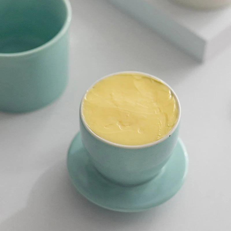 Copo cerâmico com tanque de óleo amarelo, Água selada com tampa, Tanque selado queijo, Caixa de manteiga estilo ocidental criativo