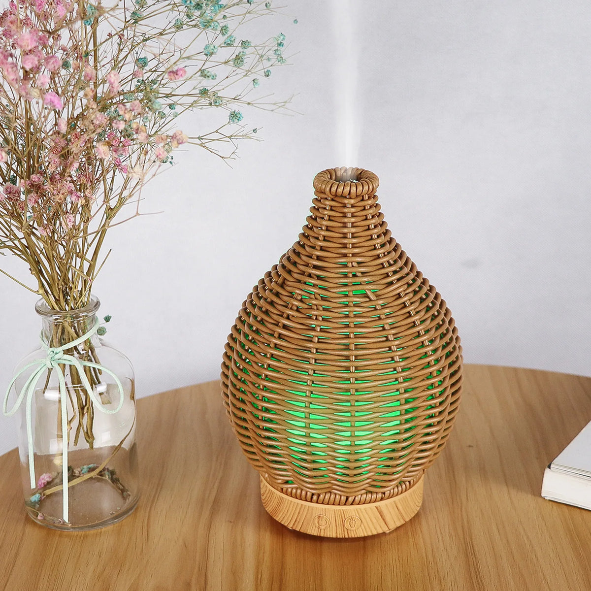 Madeira Weave Mini Vaso Umidificador De Ar, Ultrasonic Fragrância De Água, Difusor De Óleo Essencial, USB Eletrônico, Casa, Quarto