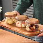 Criativo mini frasco de vidro claro café latas de chá recipiente de armazenamento de alimentos tampa de madeira vidro frasco de doces caixa de armazenamento presente decoração para casa