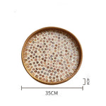 Bandeja redonda de vime feita à mão, concha colorida, bandeja de armazenamento, convidado doméstico, sala de jantar, decoração de mesa, decoração de casa