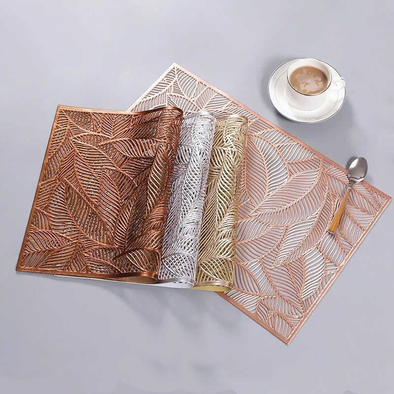 Sousplat de Jantar Elegante Folhas de Ouro