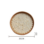 Bandeja redonda de vime feita à mão, concha colorida, bandeja de armazenamento, convidado doméstico, sala de jantar, decoração de mesa, decoração de casa