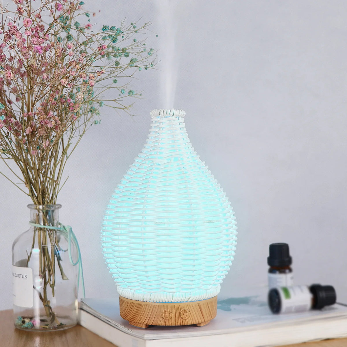 Madeira Weave Mini Vaso Umidificador De Ar, Ultrasonic Fragrância De Água, Difusor De Óleo Essencial, USB Eletrônico, Casa, Quarto