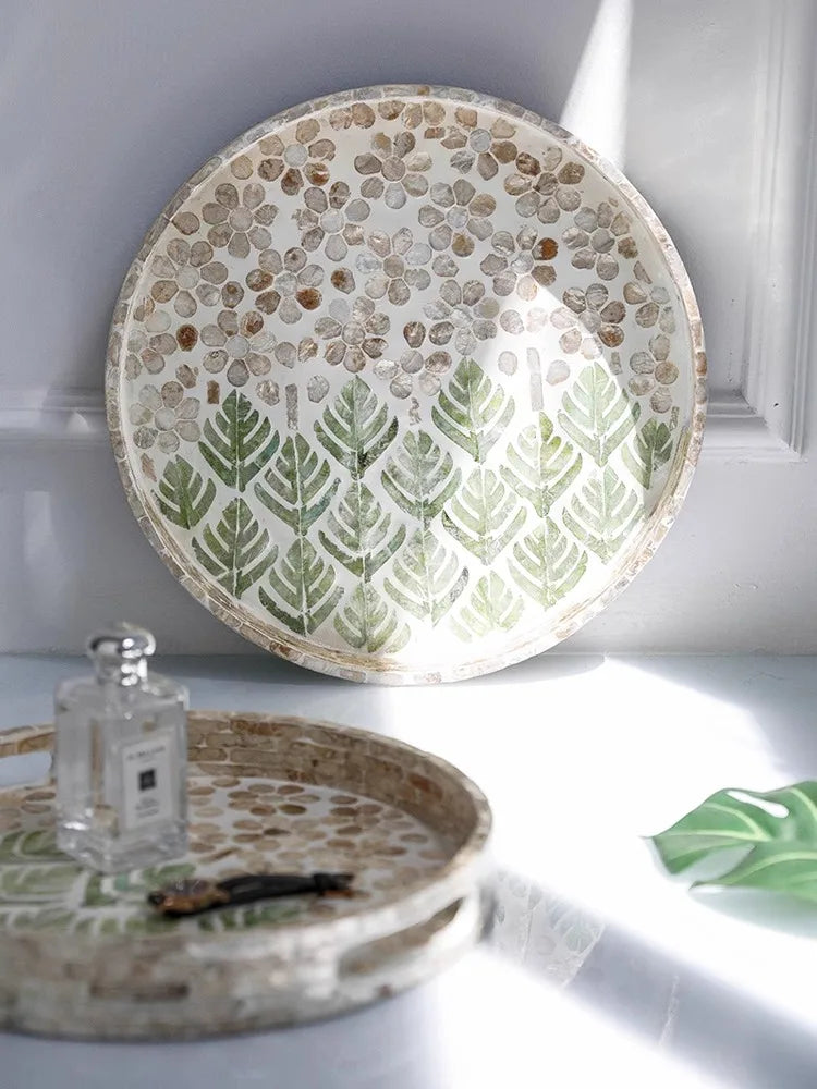 Ahunderjiaz-Prato De Frutas De Casa Redonda De Luxo Leve Shell, Armazenamento De Jóias, Bandeja De Decoração, Estilo Escandinavo, Decoração De Casa