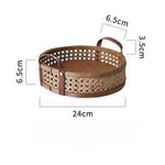 Estilo nórdico rattan tecido coleção bandeja cesta alça de couro pequena cesta circular aromaterapia conjunto chá cesta pão