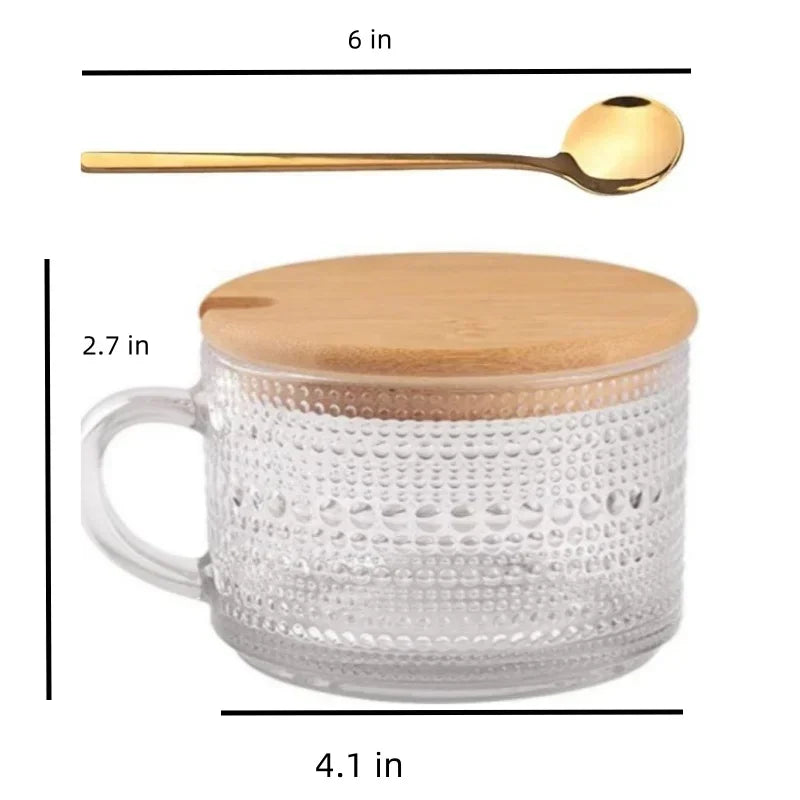 Copo do Café da Manhã com Tampa e Colher de Bambu, Resistente ao Desgaste, Textura Durável, Leite Transparente, Copo de Aveia, Copos, 400ml