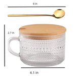 Copo do Café da Manhã com Tampa e Colher de Bambu, Resistente ao Desgaste, Textura Durável, Leite Transparente, Copo de Aveia, Copos, 400ml