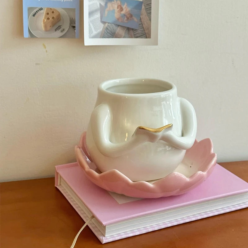 Ahunderjiaz-canecas de cerâmica amarelas bonitos, porta-copos de café, utensílios domésticos, decorações home, Copa Kawaii