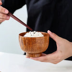 Tigela de madeira estilo japonês, madeira jujuba, redonda tigela de sopa grande, tigela de arroz criativa