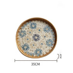 Bandeja redonda de vime feita à mão, concha colorida, bandeja de armazenamento, convidado doméstico, sala de jantar, decoração de mesa, decoração de casa