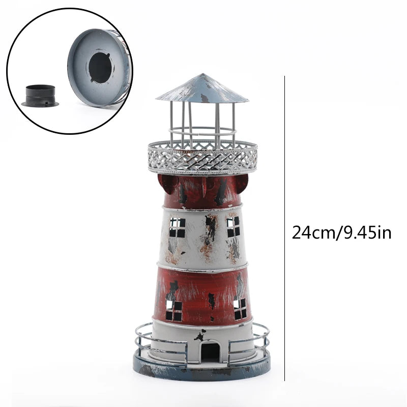 Castiçais retro do ferro forjado do farol, ofício artesanal, mediterrânico, decoração nostálgica criativa, decoração Home