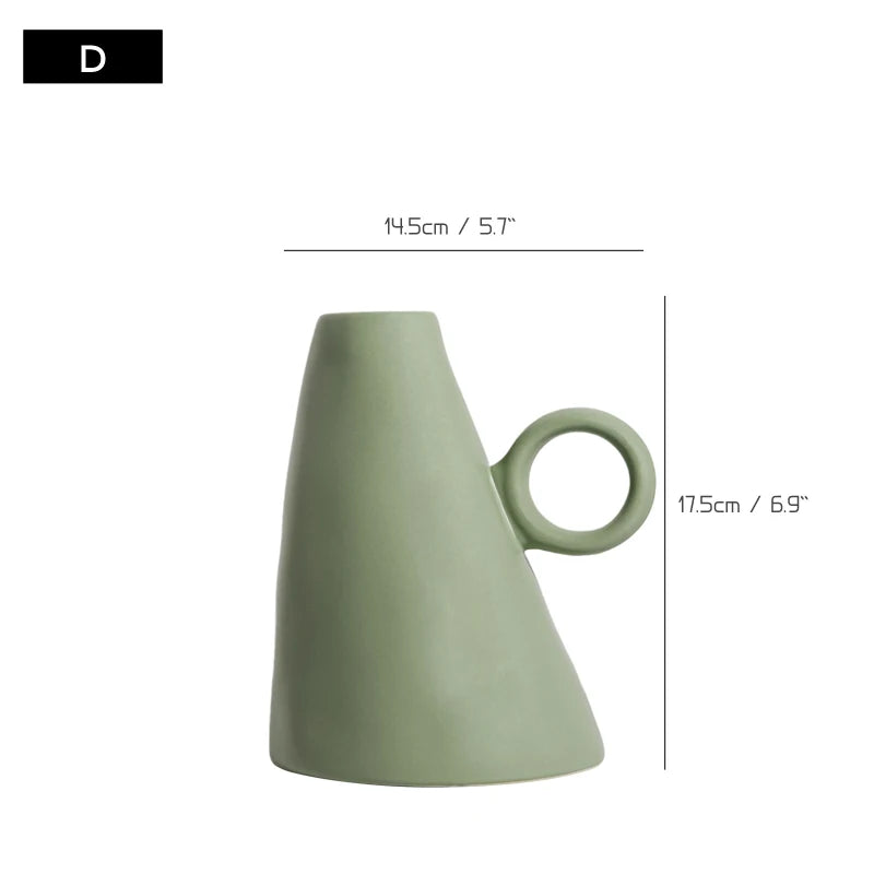 Vaso de flores de cerâmica verde liso nórdico, esculturas geométricas, vaso de flores artificiais, desenhos decorativos, decoração