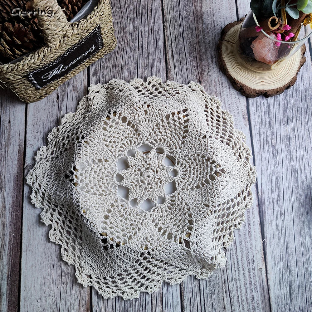 Handmade Crochet Hook Flower Lace Colchões, Placemat Algodão, Placemat Circular, Doily Mesas Rurais, Place Mat para Decoração