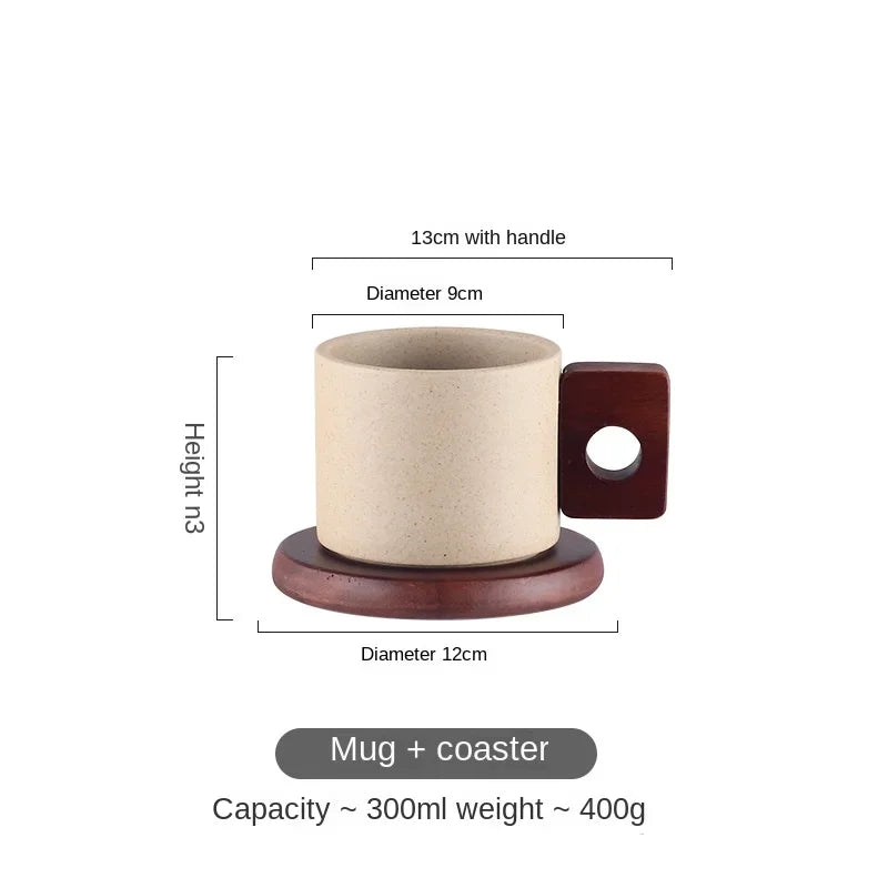 Xícara De Chá De Cerâmica Com Alça De Madeira Vintage, Xícara De Chá Com Bandeja, Caneca De Café, Presente De Aniversário, Casa E Escritório, Café Da Manhã Antigo, 300ml