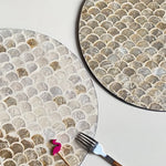 Vintage americano Rattan redonda Shell bandeja, café e comida ocidental isolamento almofada, bandejas de armazenamento criativas, sala de estar