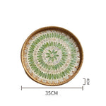 Bandeja redonda de vime feita à mão, concha colorida, bandeja de armazenamento, convidado doméstico, sala de jantar, decoração de mesa, decoração de casa