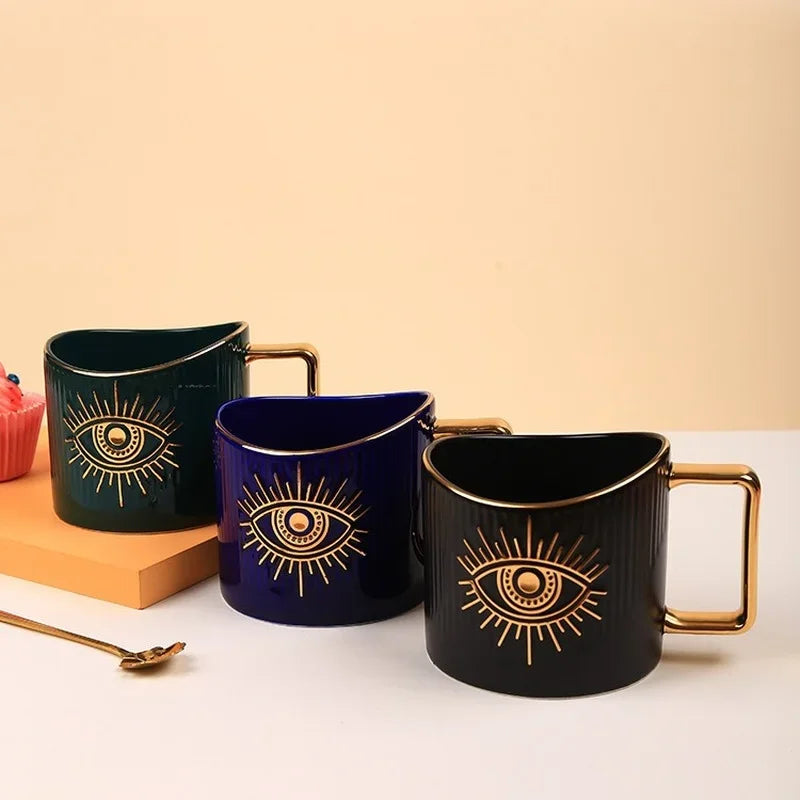 420ml cerâmica drinkware canecas copos de café criativo colorido olhos xícara de chá escritório casa drinkware microondas forno casal handgrip copos