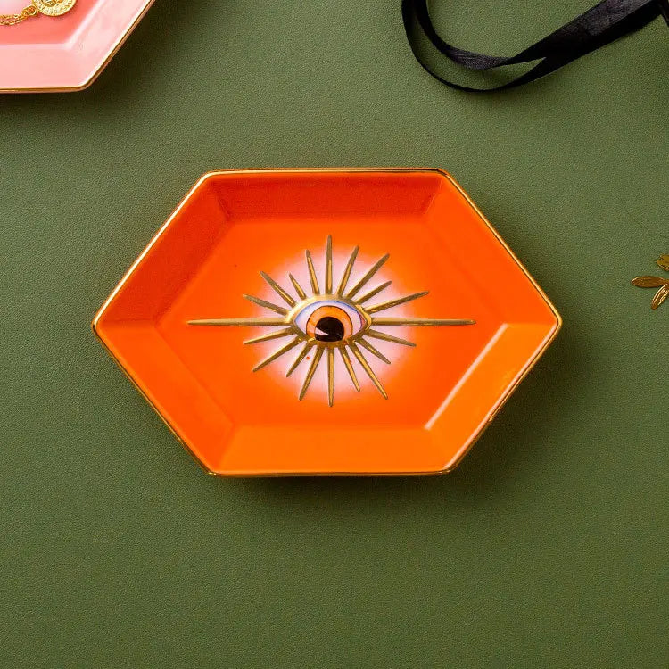 Vilead-bandeja de jóias cerâmica 16x11cm, prato jóias, mau olhado, titular do anel, estilo boho moderno, decoração home, organizador do quarto