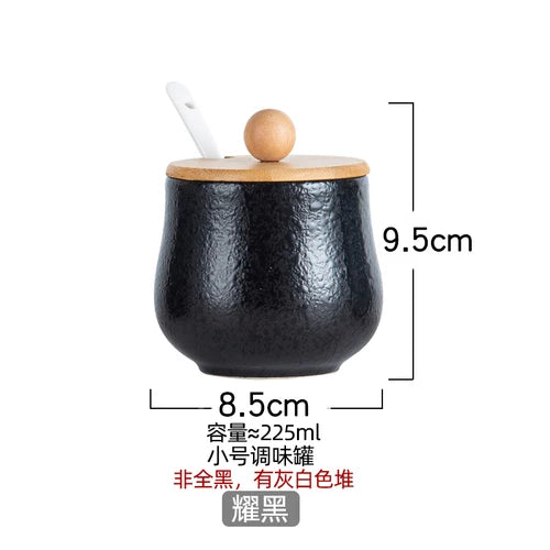 Estilo japonês do vintage conjunto de combinação de pote de especiarias de cerâmica cozinha caixa de especiarias de sal com tampa pimenta frasco de açúcar utensílios de cozinha
