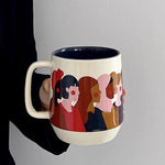 Ahunderjiaz-Retro Contrastando Caneca, Character Print, Grande Capacidade Copos De Café, Pequeno Prato De Jantar, Cozinha Conjunto De Bebidas