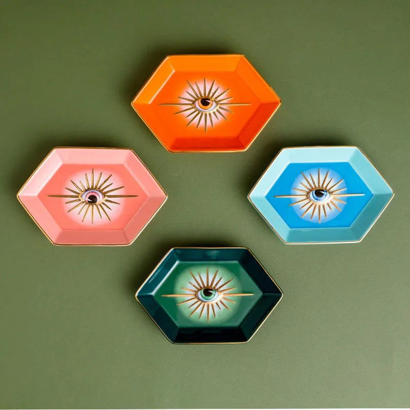 Vilead-bandeja de jóias cerâmica 16x11cm, prato jóias, mau olhado, titular do anel, estilo boho moderno, decoração home, organizador do quarto