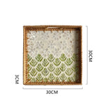 Bandeja premium de concha quadrada de luxo, rattan feito à mão, cesta de frutas de piquenique colorida, conjunto de armazenamento de cozinha, decoração de mobiliário doméstico