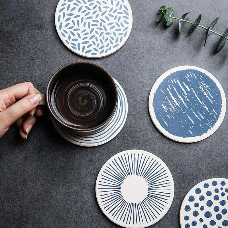 Super Absorvente Diatomita Coasters, Beber Coffee Cup Mat, Placemats fáceis de limpar, Almofada de chá redonda, Suporte de mesa, 6 pcs