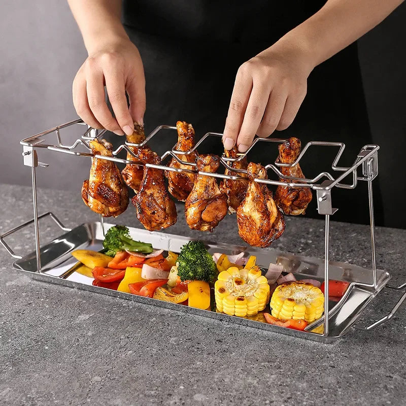 Aço inoxidável BBQ Chicken Leg Racks, Portable Outdoor Camping Churrasqueira, Acessórios de cozinha doméstica, 2Pcs por conjunto