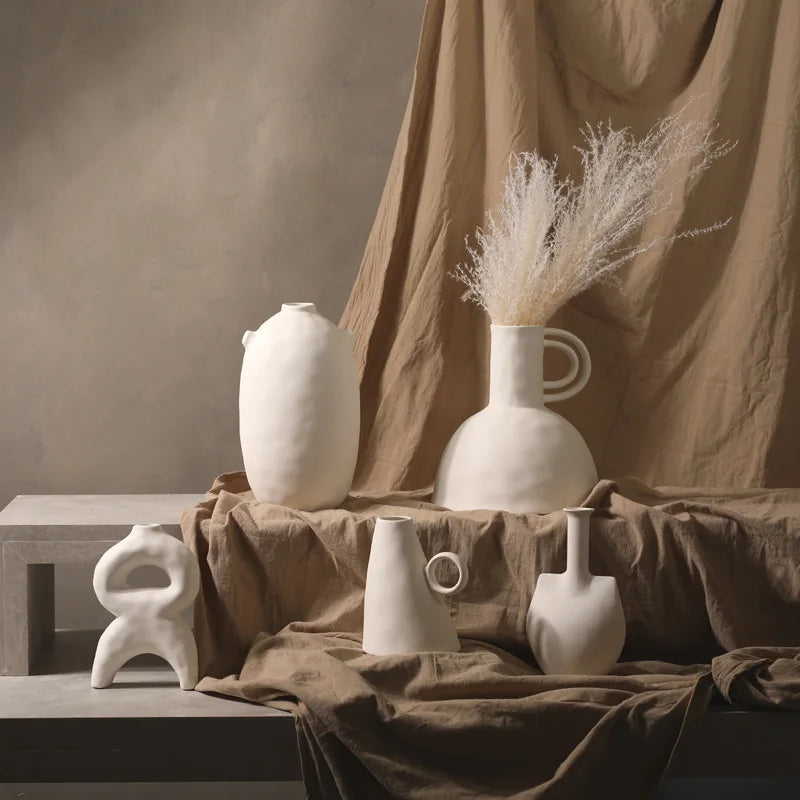 Vaso de flores de cerâmica verde liso nórdico, esculturas geométricas, vaso de flores artificiais, desenhos decorativos, decoração