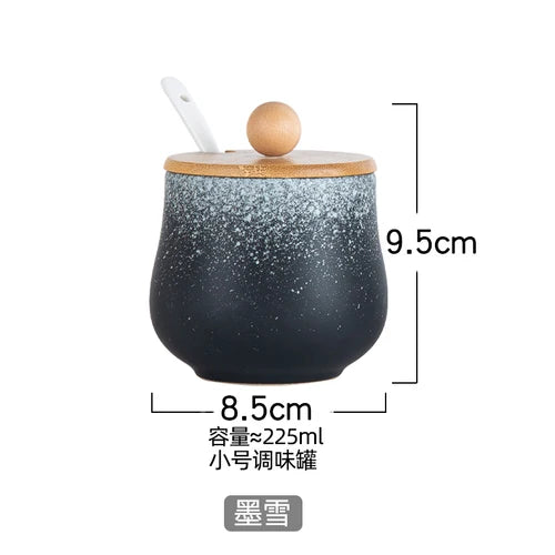 Estilo japonês do vintage conjunto de combinação de pote de especiarias de cerâmica cozinha caixa de especiarias de sal com tampa pimenta frasco de açúcar utensílios de cozinha