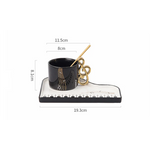 Xícara de café cerâmica europeia com pires, caneca latte caseira, leite matinal delicado, caneca de aveia, piano tecla preta e branca, 200ml