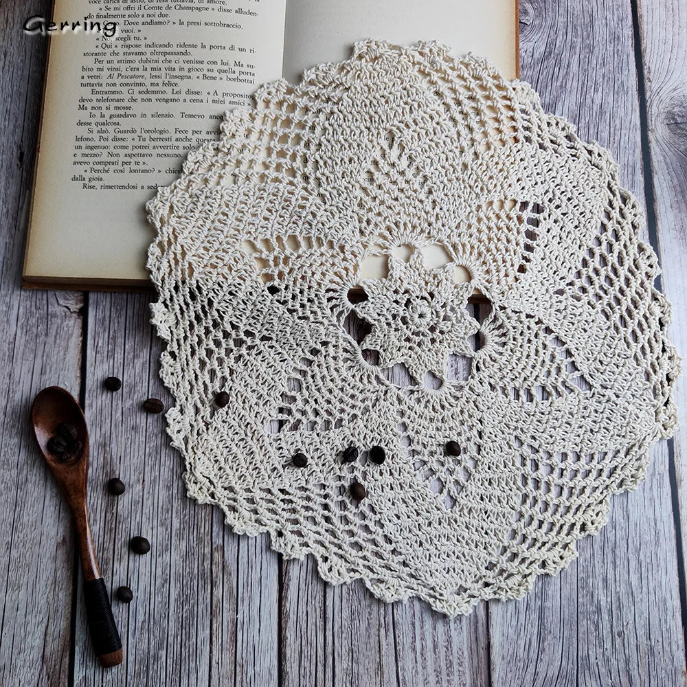 Handmade Crochet Hook Flower Lace Colchões, Placemat Algodão, Placemat Circular, Doily Mesas Rurais, Place Mat para Decoração