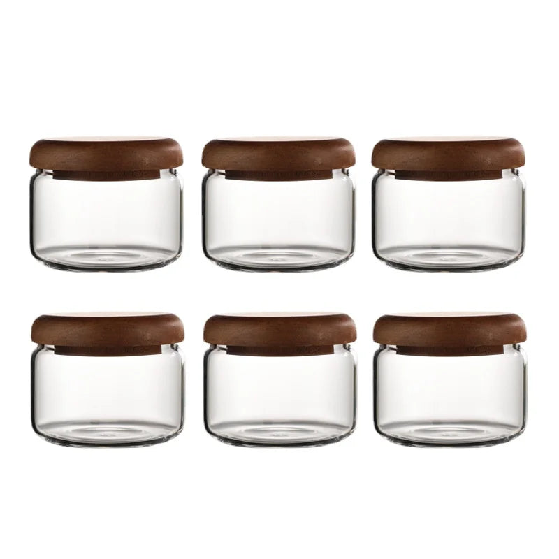 Criativo mini frasco de vidro claro café latas de chá recipiente de armazenamento de alimentos tampa de madeira vidro frasco de doces caixa de armazenamento presente decoração para casa