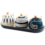 Moderno conjunto de três peças caixa de tempero de cerâmica pote de especiarias casa sal frasco de açúcar molho de soja garrafa de vinagre acessórios de cozinha novo