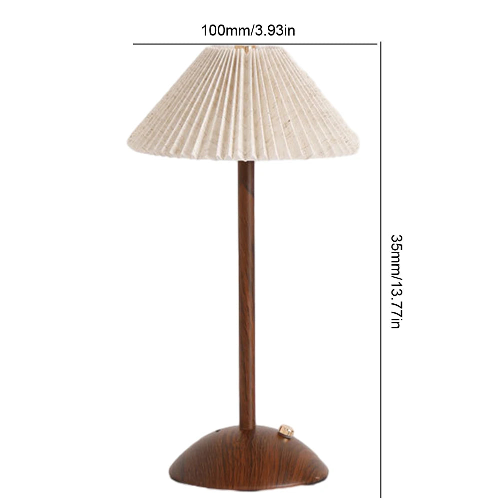 Portátil LED Desk Lamp com Base de Madeira, Pequeno Candeeiro De Mesa, Tecido Sombra, Regulável, Toque, Recarregável, Sala De Estar, Dormitório, Casa, Escritório