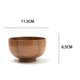 Tigela de madeira estilo japonês, madeira jujuba, redonda tigela de sopa grande, tigela de arroz criativa