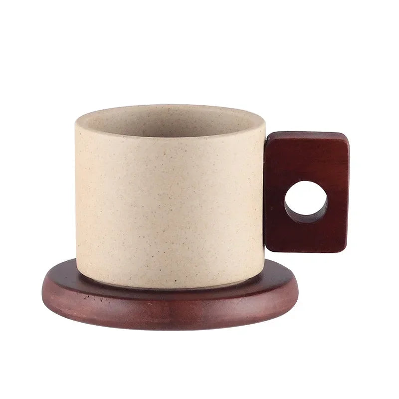 Xícara De Chá De Cerâmica Com Alça De Madeira Vintage, Xícara De Chá Com Bandeja, Caneca De Café, Presente De Aniversário, Casa E Escritório, Café Da Manhã Antigo, 300ml