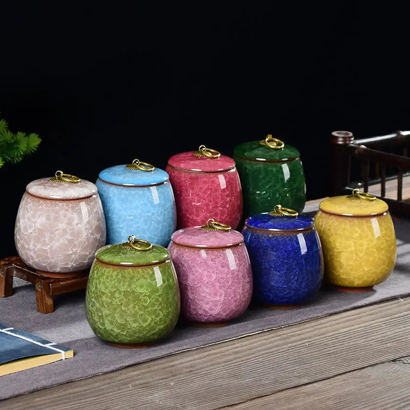 Criativo Ice Crack Cerâmica Chá Caddy, Mini Portátil Selado Jar, Castiçal, Vela Frasco com Tampa, Caixa De Jóias, Porcelana, Home Decor