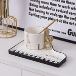 Xícara de café cerâmica europeia com pires, caneca latte caseira, leite matinal delicado, caneca de aveia, piano tecla preta e branca, 200ml