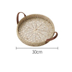 Ahunderjiaz-cesta de armazenamento retrô de rattan, bandeja criativa de concha natural com alças de couro, ornamentos de mesa para casa e sala de estar