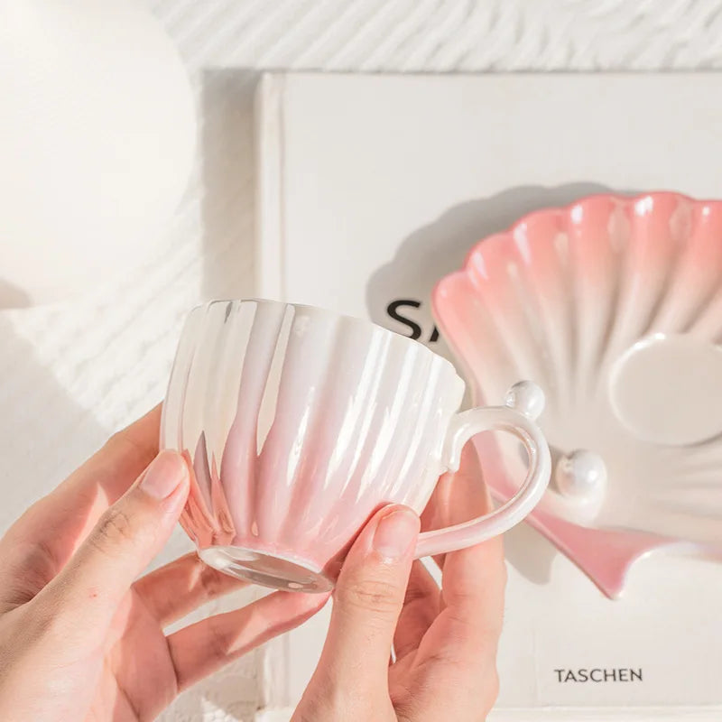 Pérola Shell Caneca De Café, Criativo Pequeno-almoço Xícara e Pires, Home Drinking Set, Presente De Aniversário Da Menina com Caixa De Presente, Home Decoratio