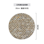 Vintage americano Rattan redonda Shell bandeja, café e comida ocidental isolamento almofada, bandejas de armazenamento criativas, sala de estar