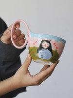 Caneca bonita cerâmica retro francesa, Copos de aveia, Xícara de café do casal, Casa bebendo utensílios, Home Drinkware Set, 400ml, 2024