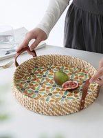 Bandeja de concha natural estilo francês, bandejas de armazenamento de vime feitas à mão, entrada da sala de estar, decoração de jardim, decoração de cozinha para casa