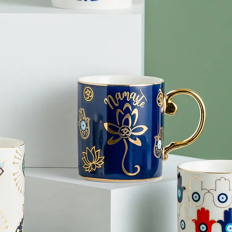 Hamsa Mão de Fátima Criativa Caneca De Café De Cerâmica, Copo De Novidade De Leite Turco, Olho Azul Malvado, Presentes Para Casais