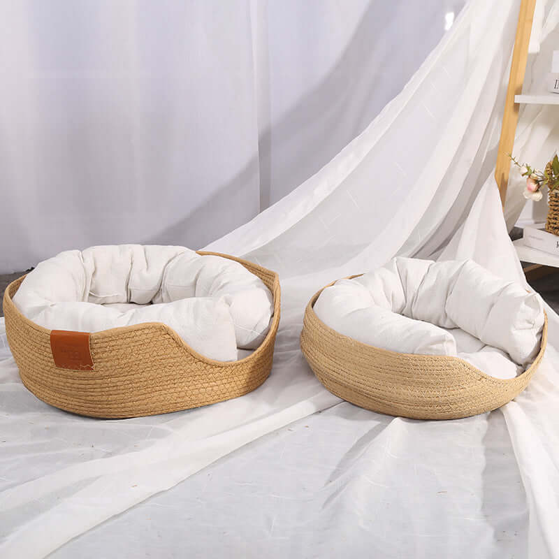 Cama para Gatos Confortável com Algodão, Cama de Vime, Cama de Rattan, Cama de Algodao, Cama Para Pets, Cama Para Gatos, Caminha para Pets, Caminha para Gatos, Cama para Animais de Estimacao, Cama Confortavel, Cama Fofinha, Cama Macia, Loja Comprinha do Futuro