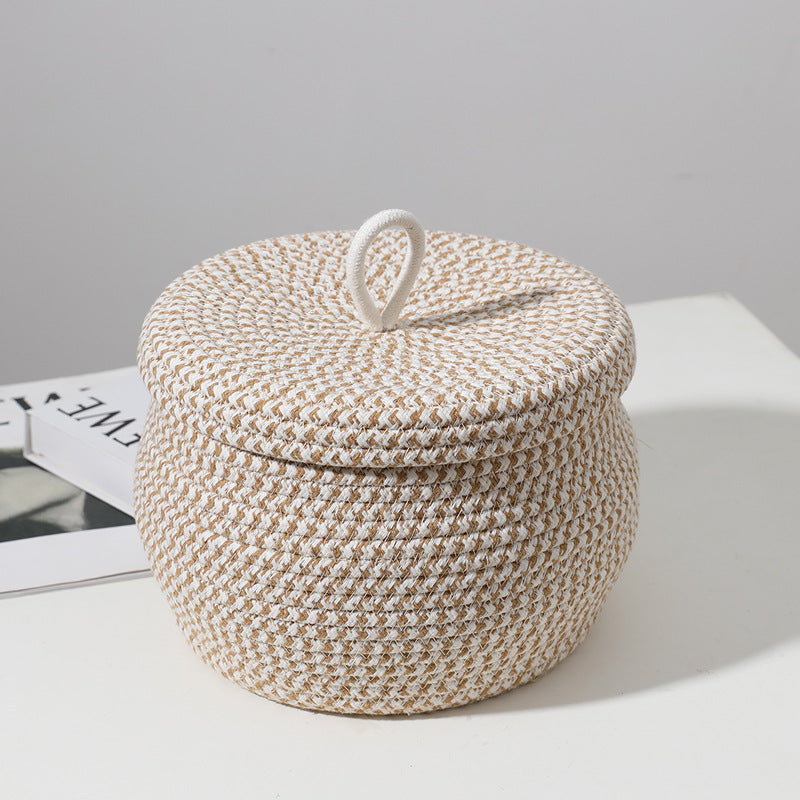 Cesto de Corda Branco e Bege com Tampa. Cesto Organizador, Cesto Para Armazenamento, Cesto Pratico, Cesto com Tampa, Cesto de Corda, Cesto Decorativo, Cesto Entrelacado, Cesto Trancado, Loja Comprinha do Futuro