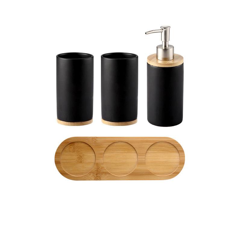 Conjunto de Higiene para Banheiro, Kit para Banheiro e Lavabo, Decoração de Banheiro, Conjunto para Banheiro com Bandeja, Conjunto de Acessórios para Lavabo, Conjunto de Acessórios para Banheiro, Banheiro Decorado, Conjunto para Banheiro em Bamboo, Conjunto para Banheiro em Bambu, Decoração Minimalista, Loja Comprinha do Futuro