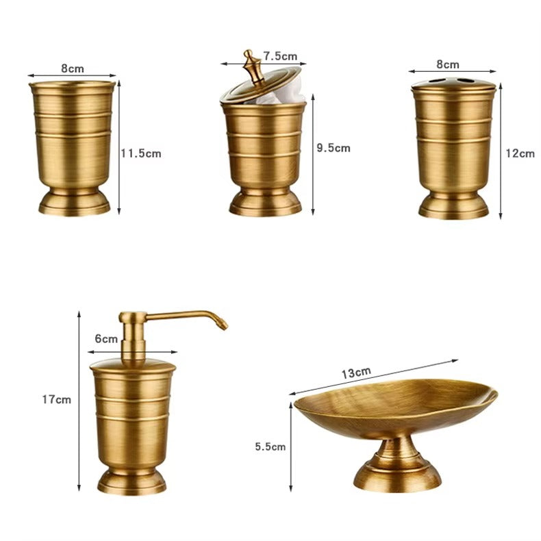 Conjunto Higiene Banheiro Dourado Retrô
